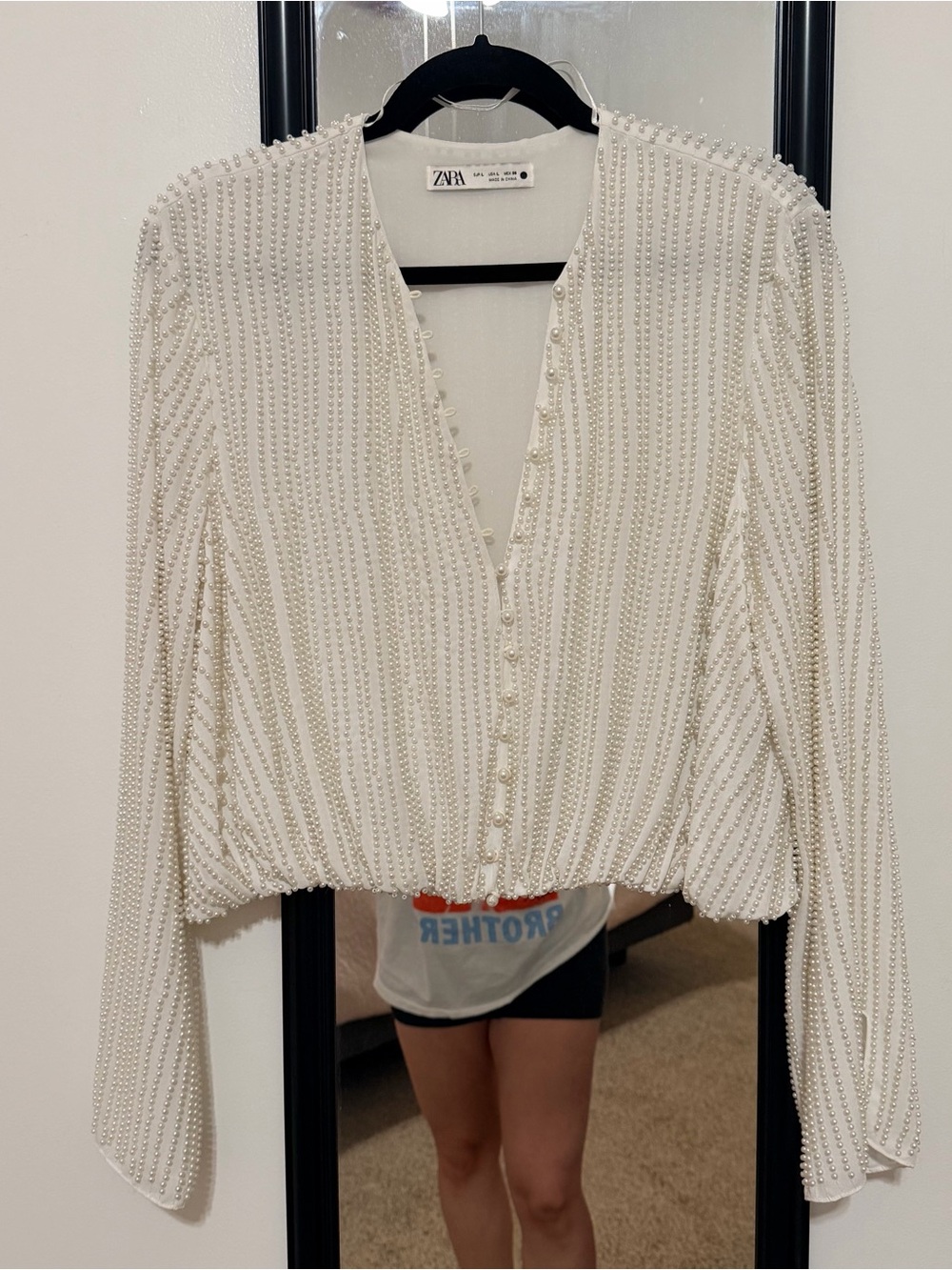 Zara Cream Fully Beaded V-Neck Blouse